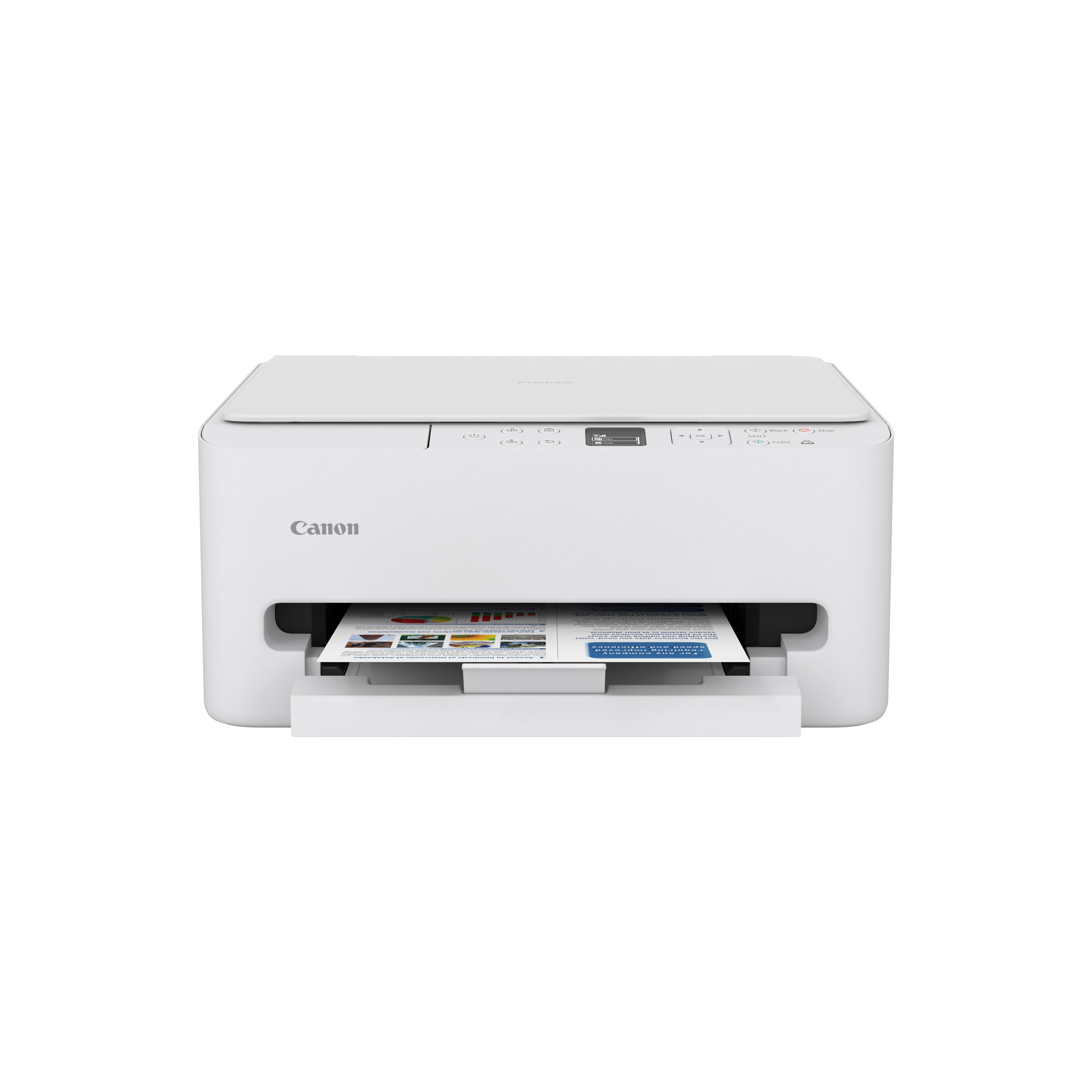 Ein weißer Canon Drucker mit ausgedrucktem Blatt.
