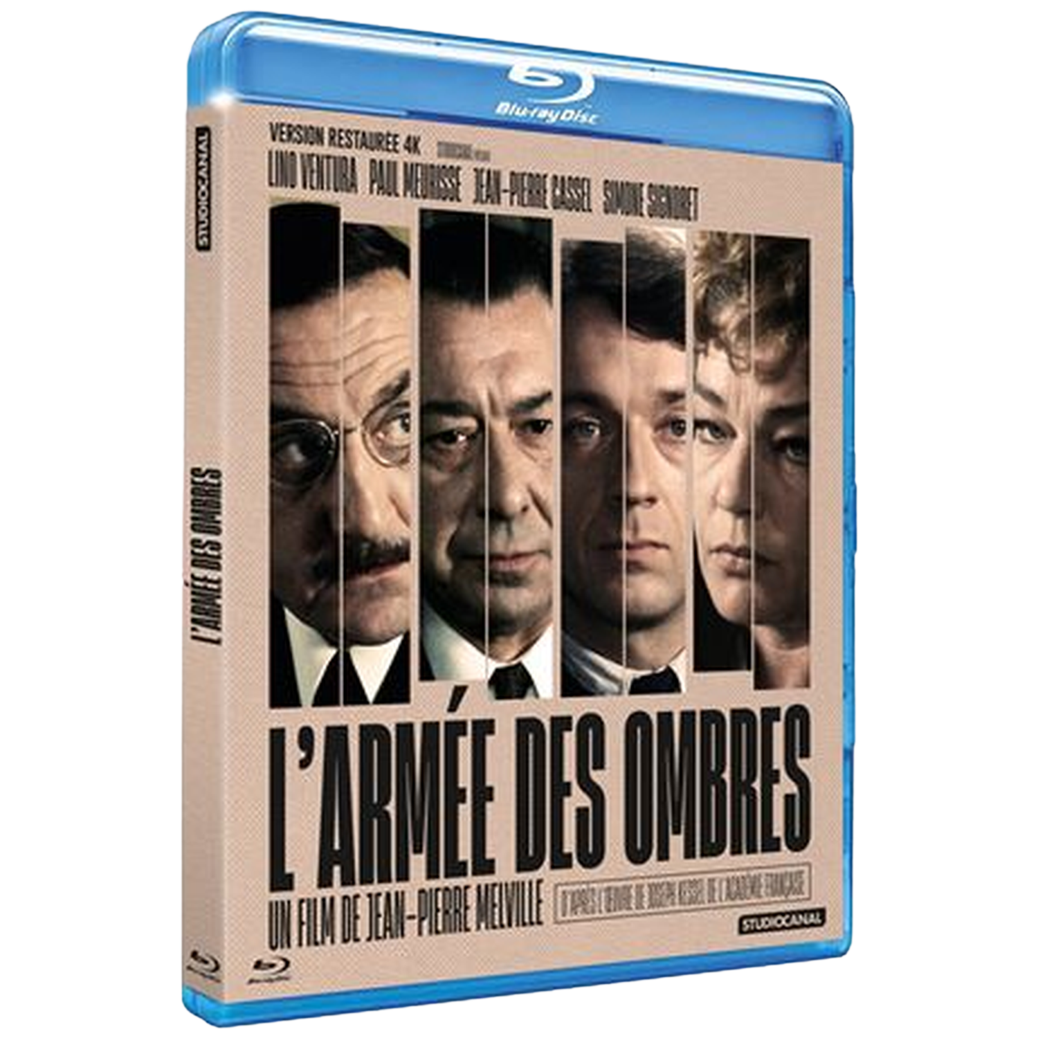 Jaquette Blu-ray de L'Armée des Ombres avec visages d'acteurs.