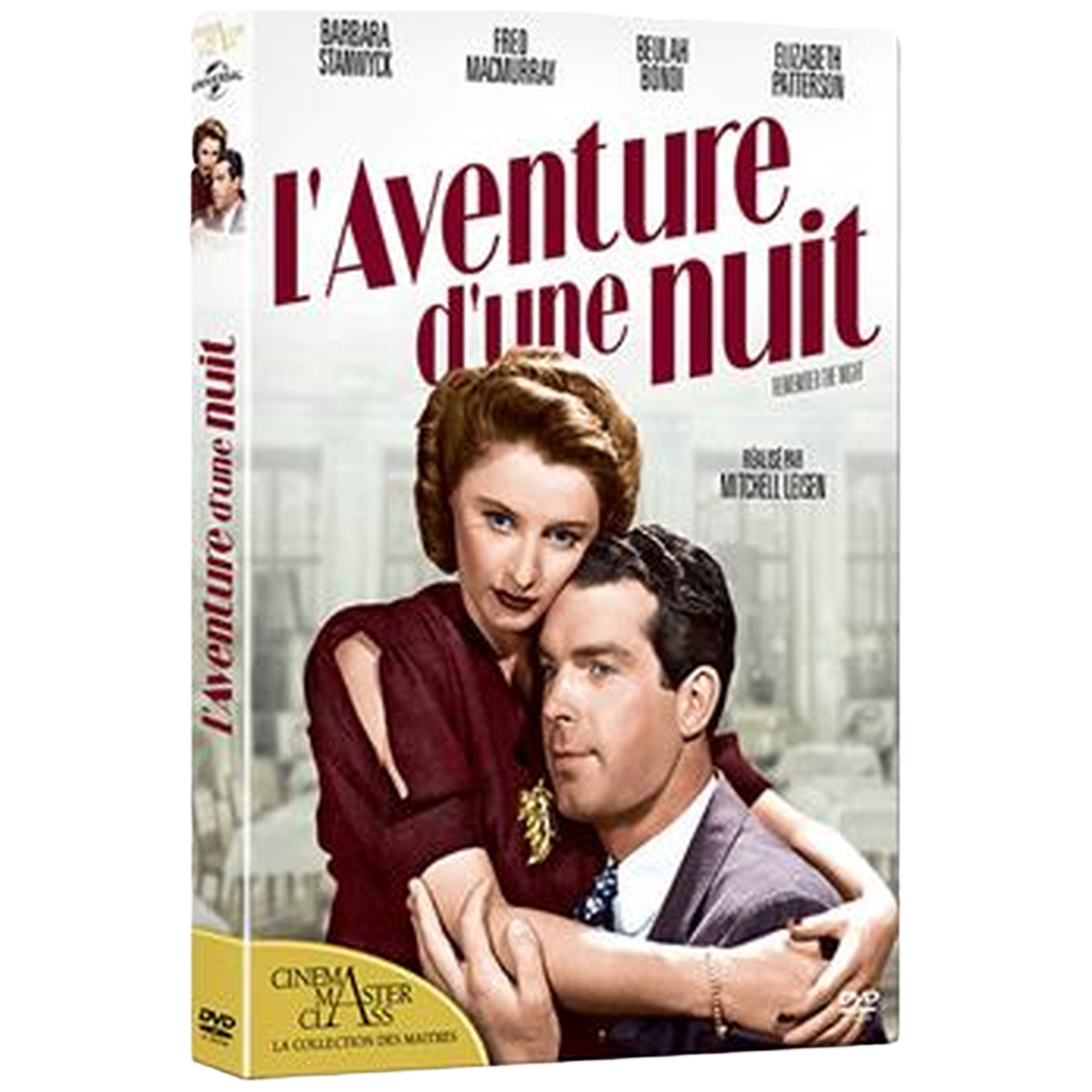 Filmposter met een man en vrouw die elkaar omhelzen, getiteld 'L'Aventure d'une nuit'.