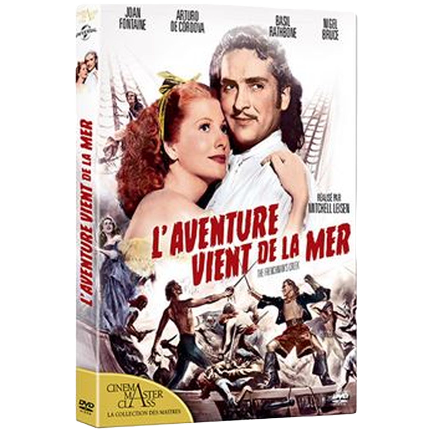Filmposter: Man en vrouw op de voorgrond, zeeslag op de achtergrond.