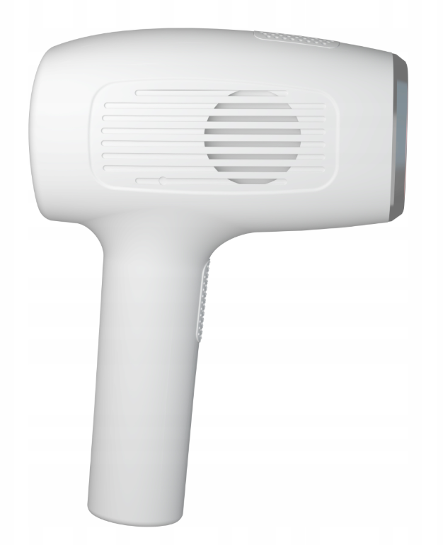 Białe urządzenie do usuwania owłosienia z uchwytem i szeroką głowicą.