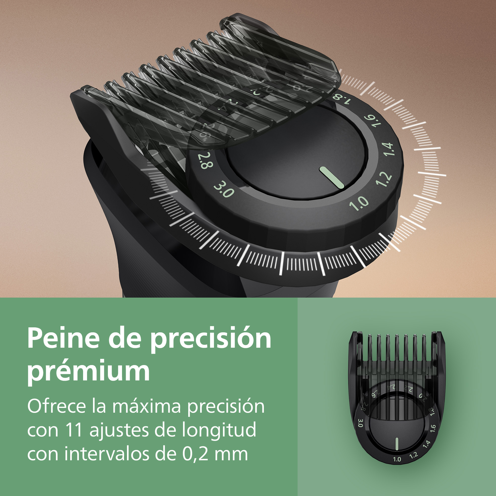 Peine de precisión con ajustes de longitud de 0,2mm a 3,0mm.