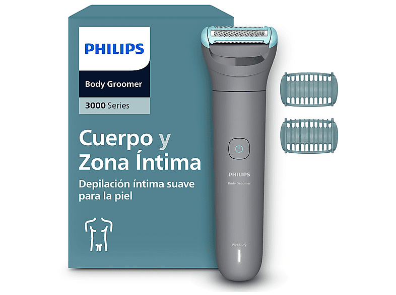 Afeitadora corporal - Philips BG3480/15, Triple Protect, Cuerpo y Zonas Íntimas, Recorta Afeita, Peines 2 3mm, Afeitado 0,2 mm, 80min, Seco/Mojado