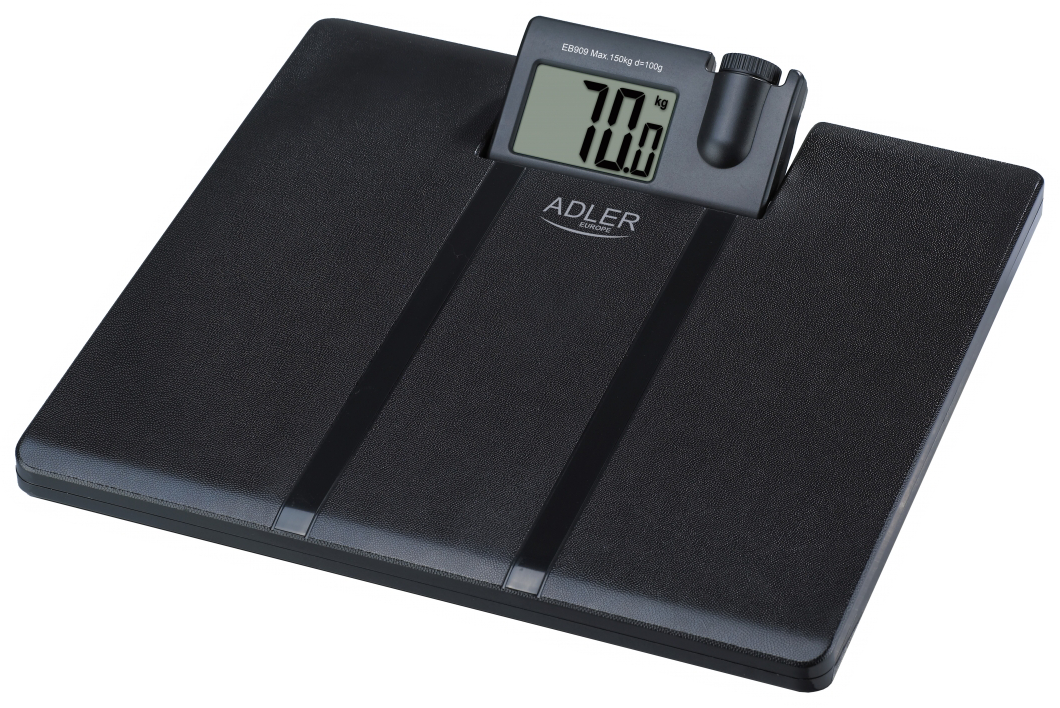 Fekete digitális személymérleg LCD kijelzővel, 70,0 kg-ot mutat.