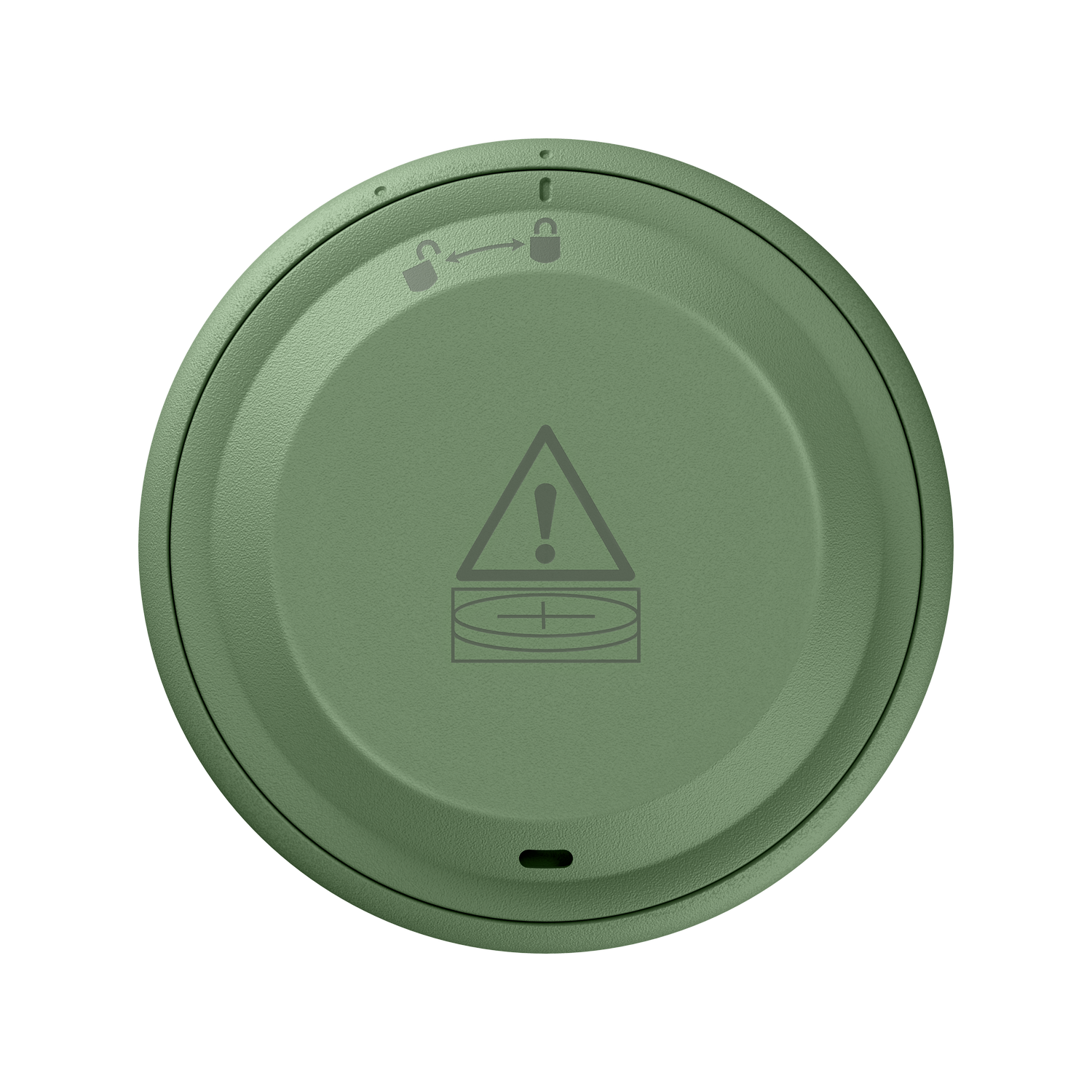 Tapa verde con símbolo de advertencia y símbolos de candado.