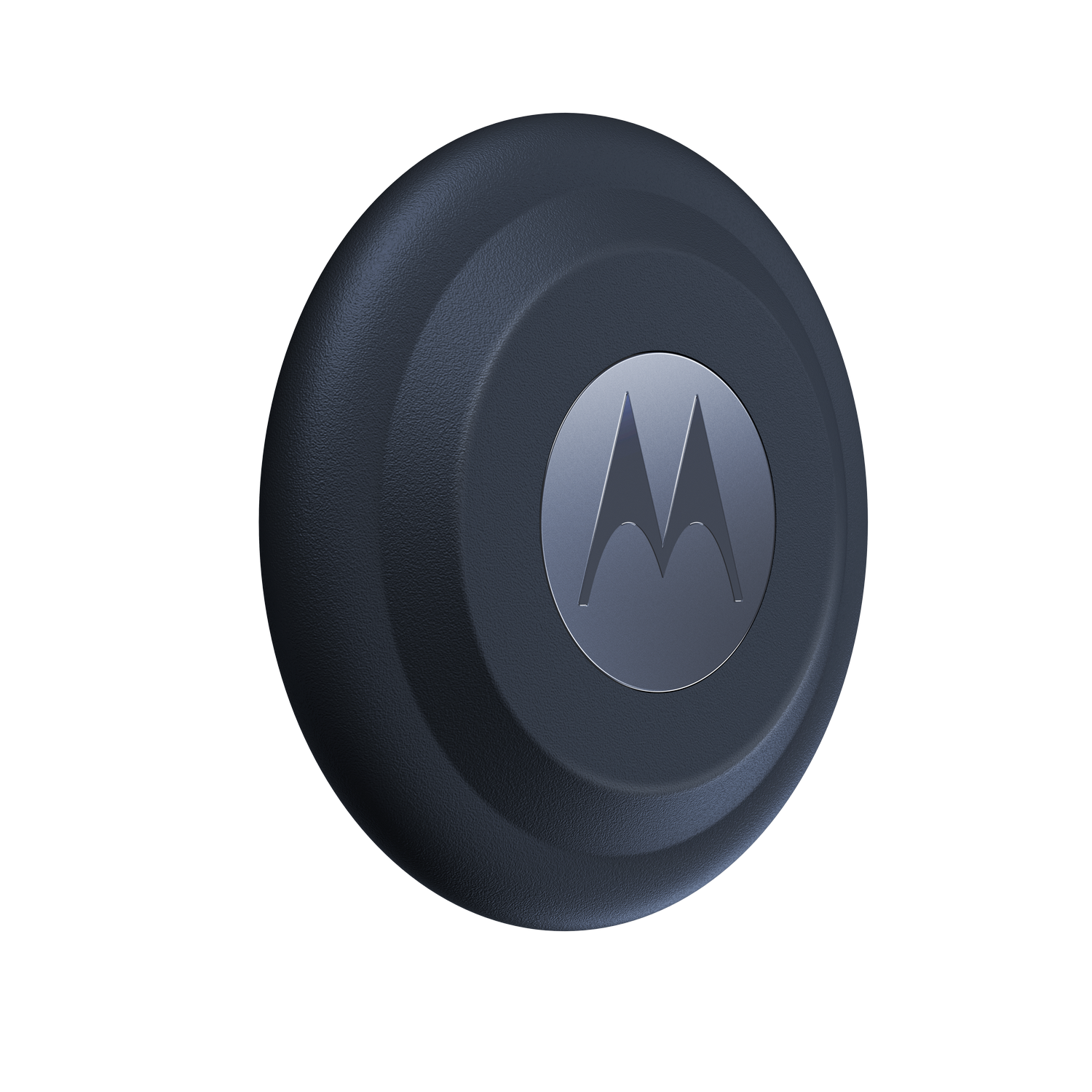 Círculo gris oscuro con logo de Motorola sobre fondo negro.