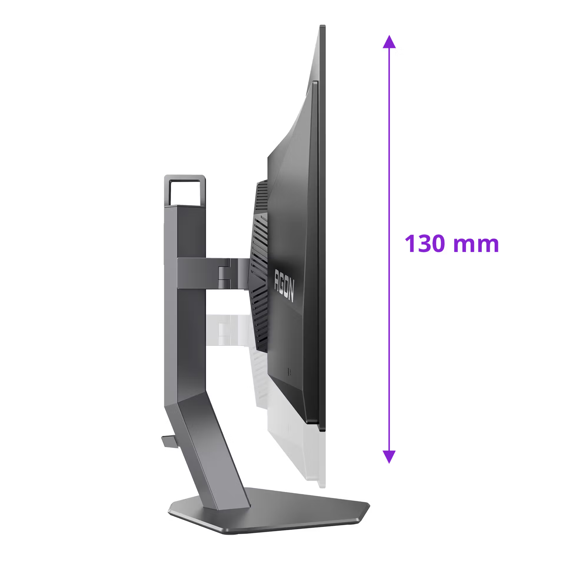 Ívelt monitor állvánnyal, oldalnézetben. Magasság 130 mm.