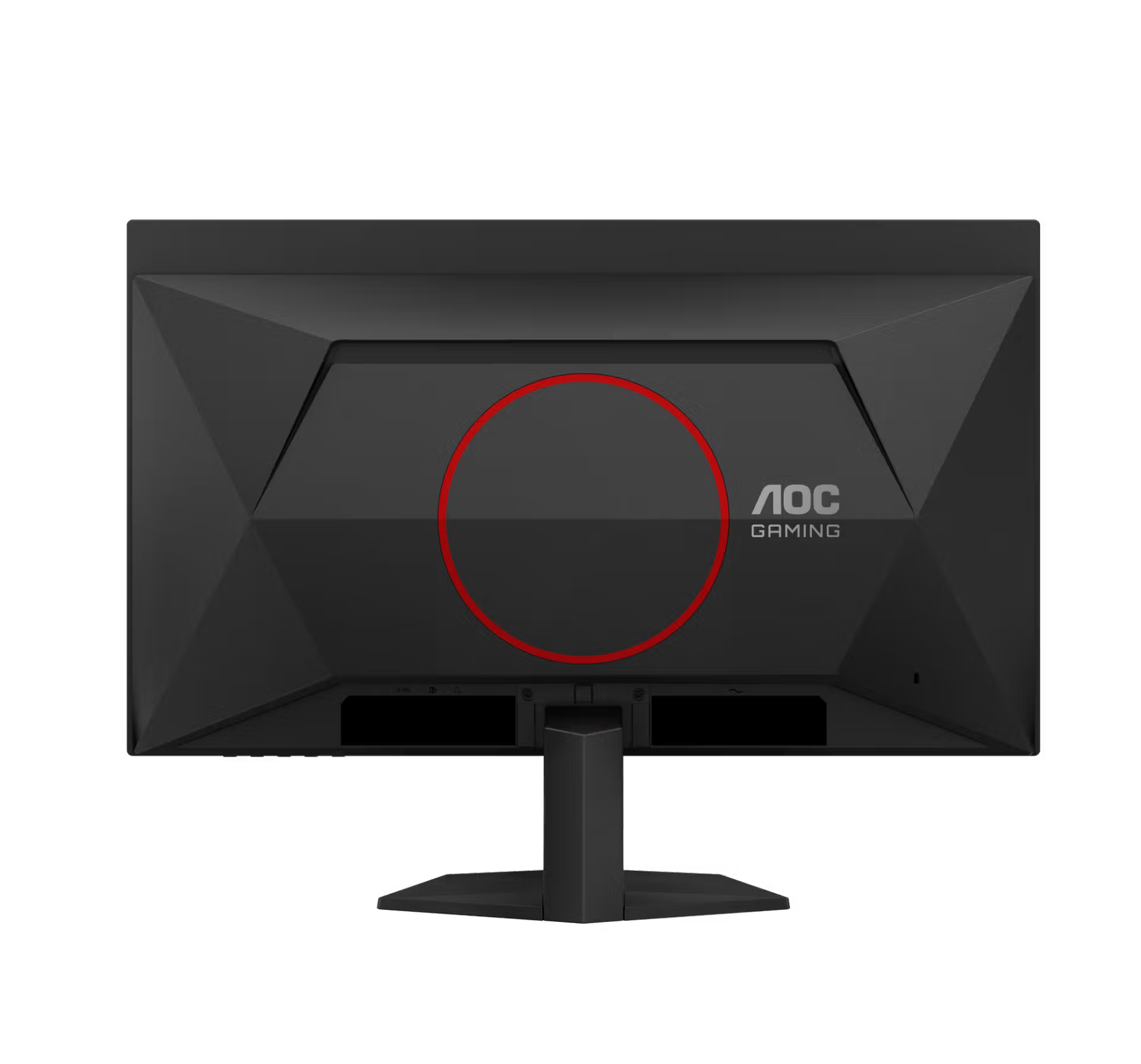 Fekete AOC Gaming monitor hátulja piros körrel és logóval.