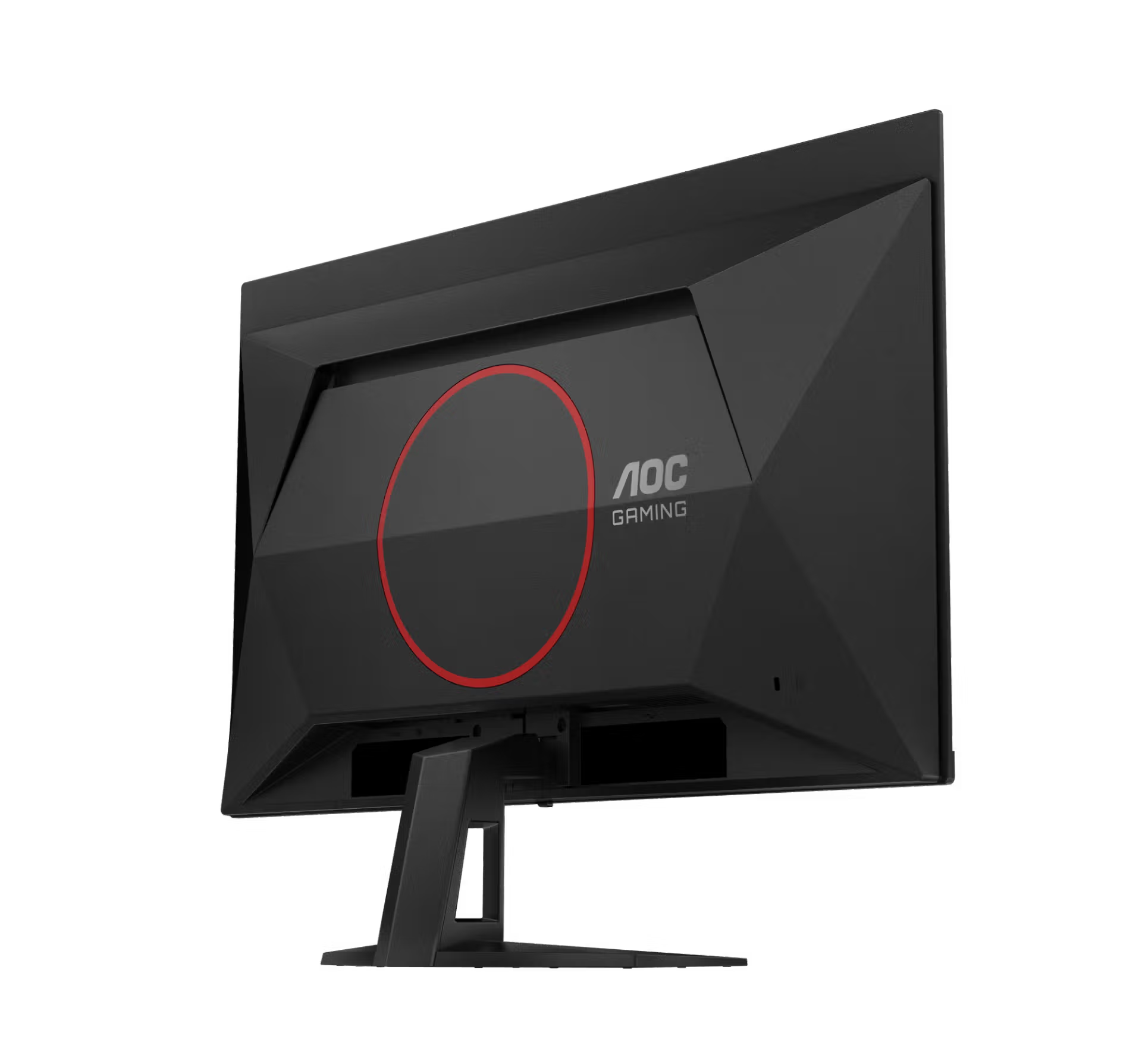 Fekete AOC Gaming monitor hátoldala piros körrel és logóval.