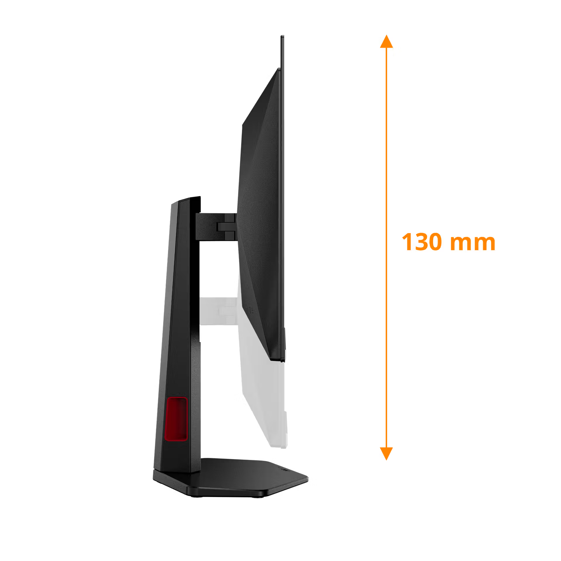 Fekete monitor oldalnézete 130 mm-es magasságjelzéssel.