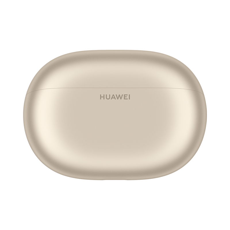 Üstünde Huawei logosu bulunan altın rengi Huawei kulaklık kılıfı.