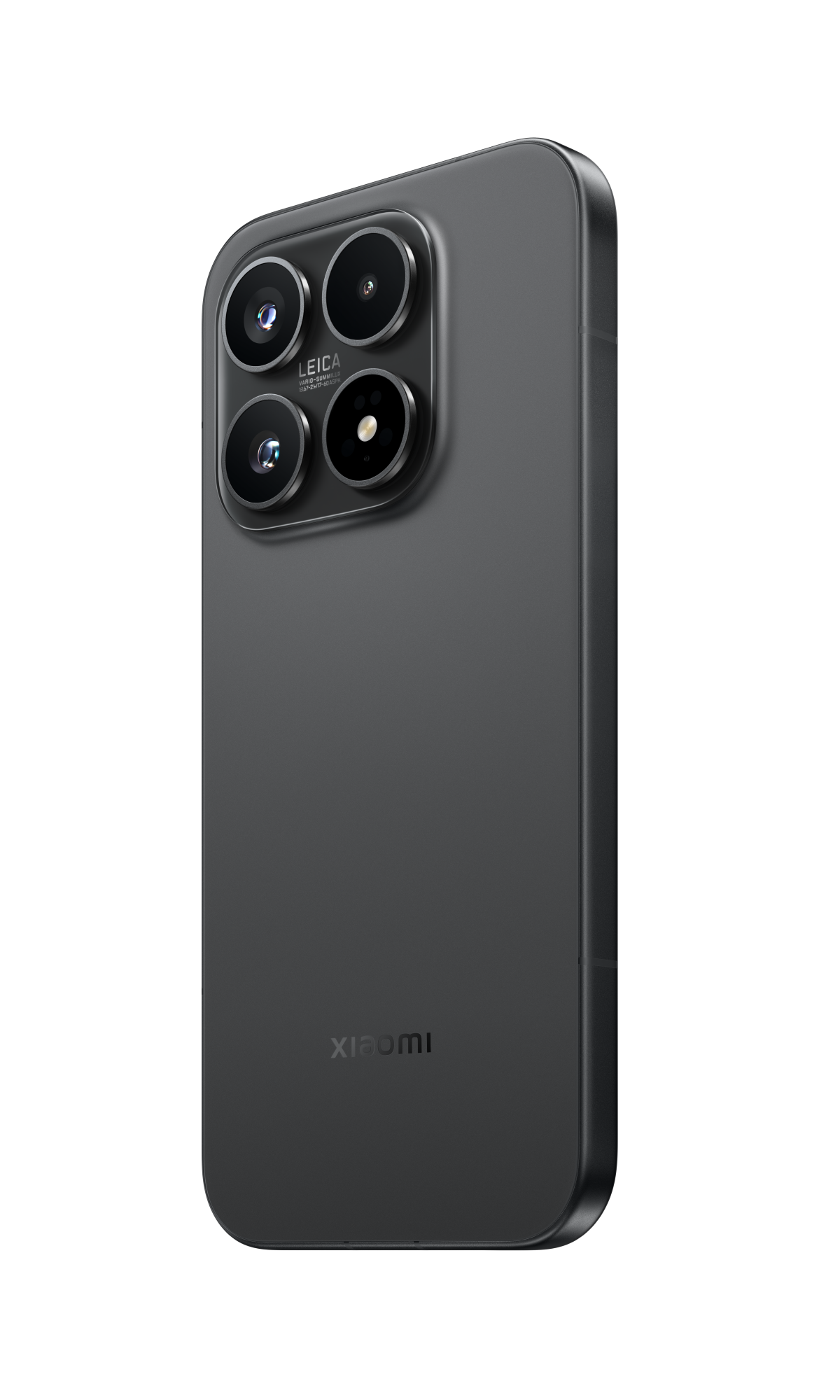Dört Leica kamerası ve Xiaomi logosuna sahip koyu renkli akıllı telefonun arkası.