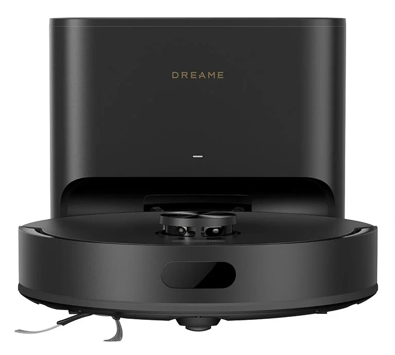 Czarny odkurzacz automatyczny ze stacją dokującą i 