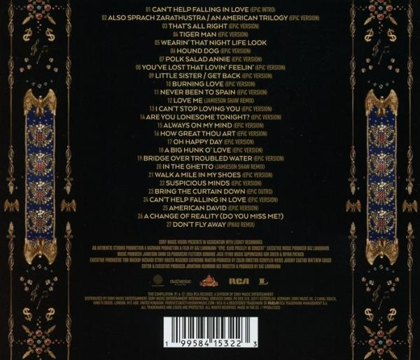 Rückseite eines Albums mit Songliste und dekorativen Elementen.