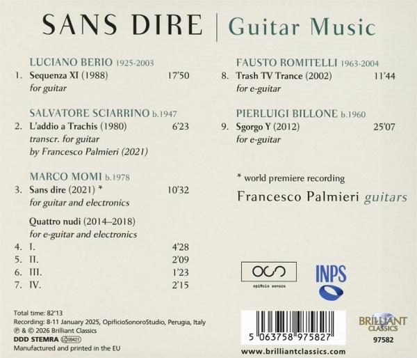 CD-Cover mit Titelliste: SANS DIRE Guitar Music, Komponisten & Titel.