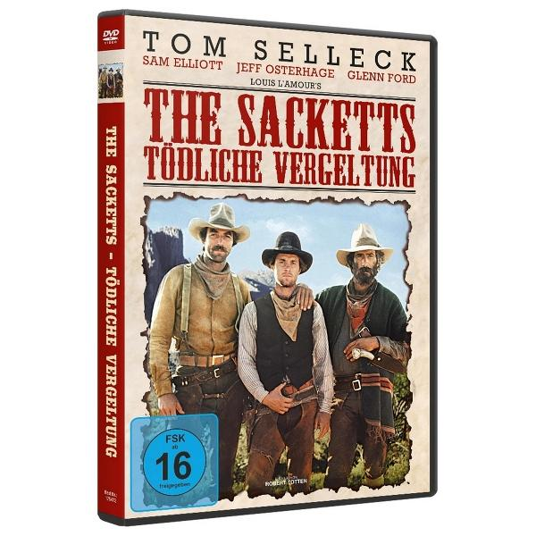 DVD-Cover: Drei Männer in Western-Kleidung stehen vor einer Bergkulisse. Titel: 'The Sacketts'.