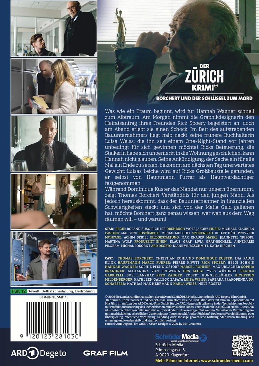 Filmplakat "Der Zürich-Krimi: Borchert und der Schlüssel zum Mord" mit Szenenbildern.