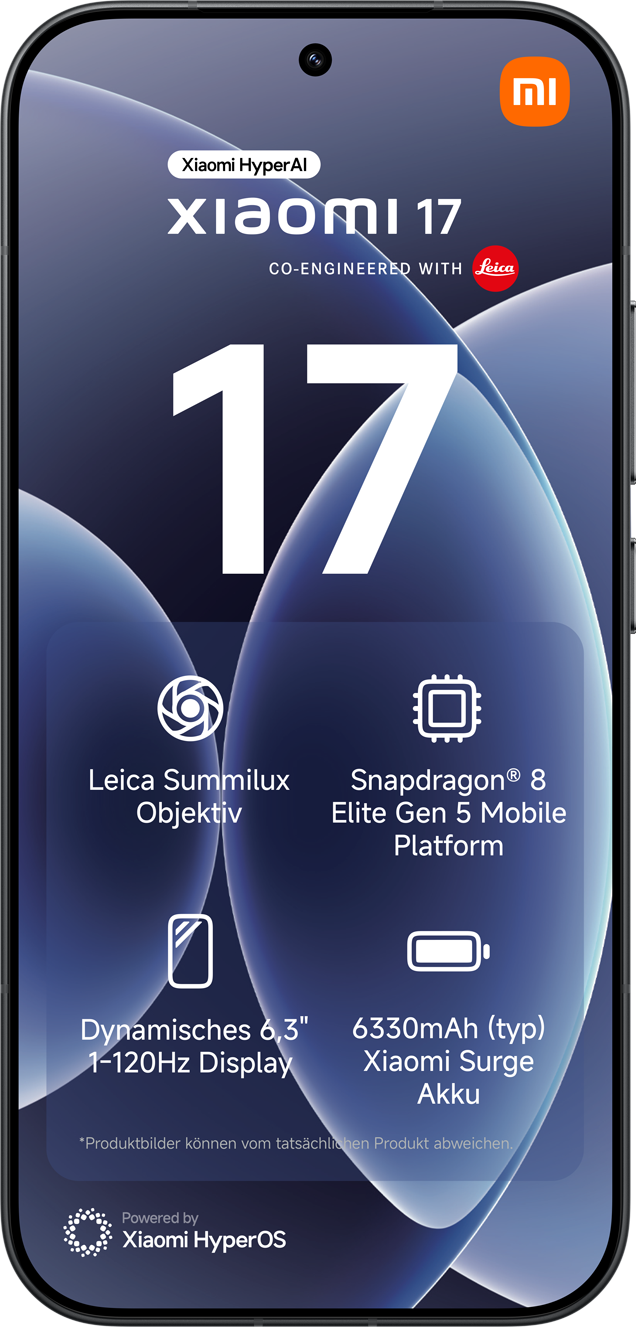 Xiaomi 17 Handy mit Leica Objektiv, Snapdragon 8, 6,3" Display, 6330mAh Akku.
