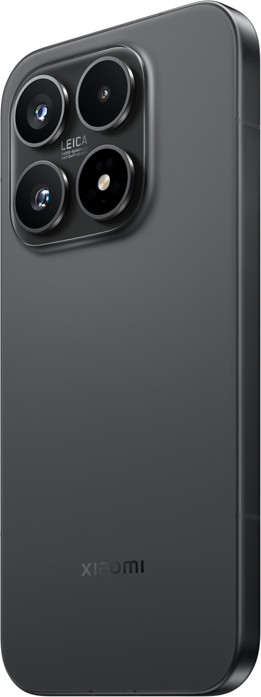 Dunkelgraues Smartphone mit Leica-Kamera-Modul und Xiaomi-Logo.