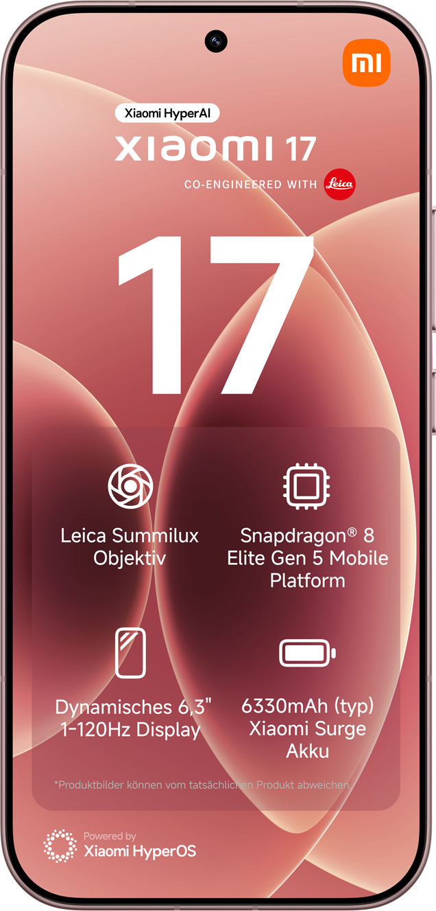 Xiaomi 17 Handy mit Leica Objektiv, Snapdragon 8, 6,3" Display, 6330mAh Akku.
