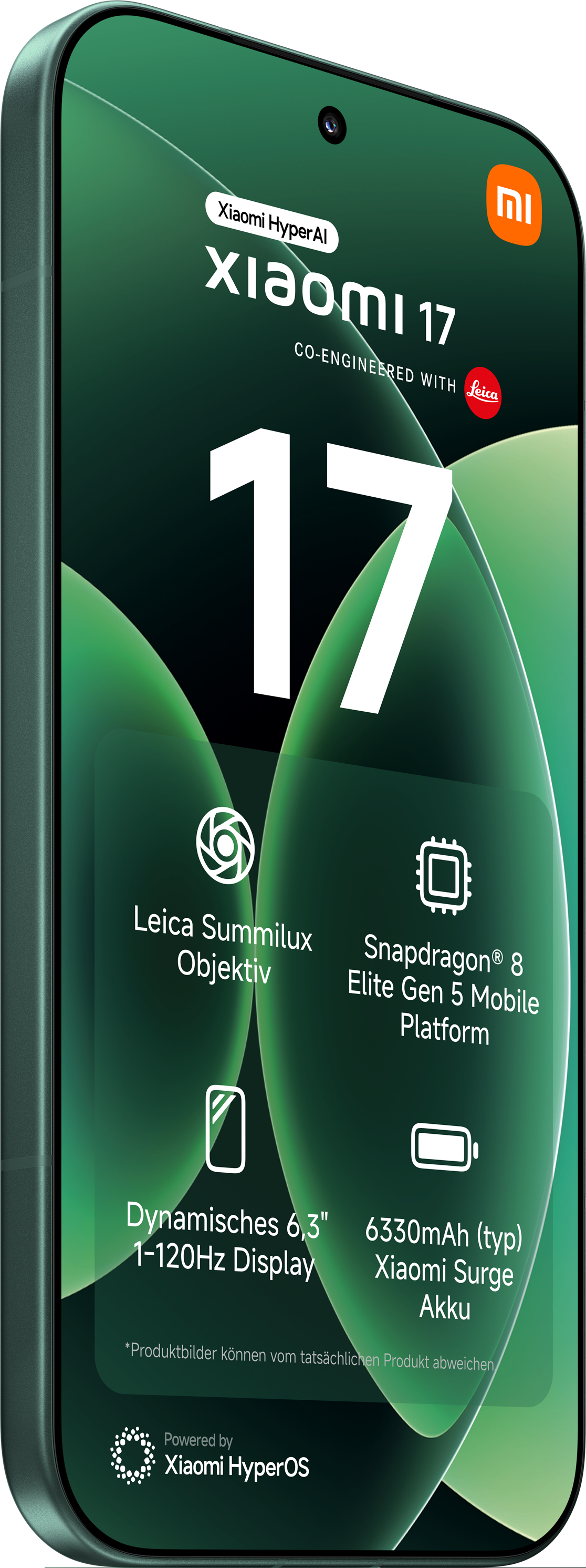 Xiaomi 17 Handy mit Leica Objektiv, Snapdragon 8 Gen 5, 6.3" Display, 6330mAh Akku.