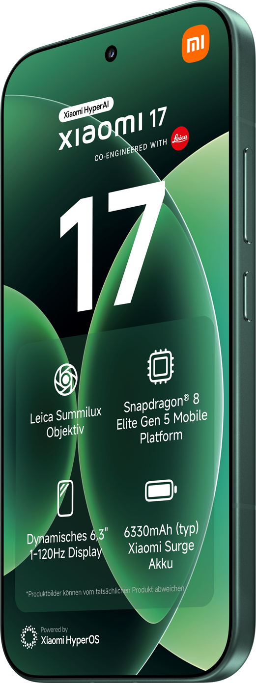 Xiaomi 17 Handy mit Leica Objektiv, Snapdragon 8, 6,3" 120Hz Display, 6330mAh Akku.