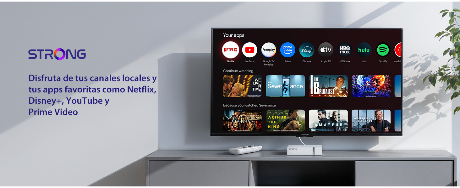 Strong. Dsifruta de tus canales locales y tus apps favoritas como Netflix, Disney+, Youtube y Prime Video.
