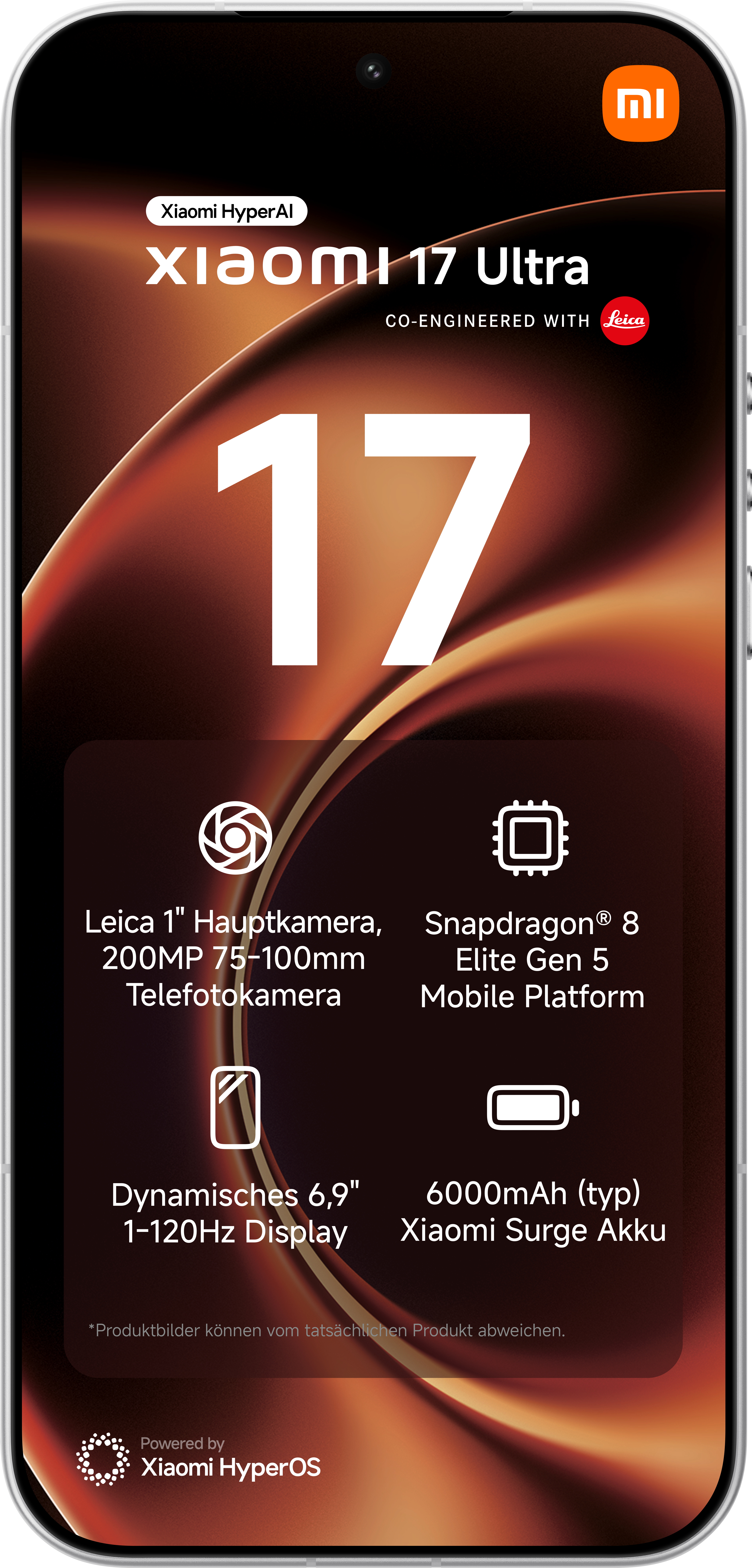 Xiaomi 17 Ultra mit Leica Kamera, Snapdragon 8 Elite Gen 5, 6,9" Display, 6000mAh Akku.
