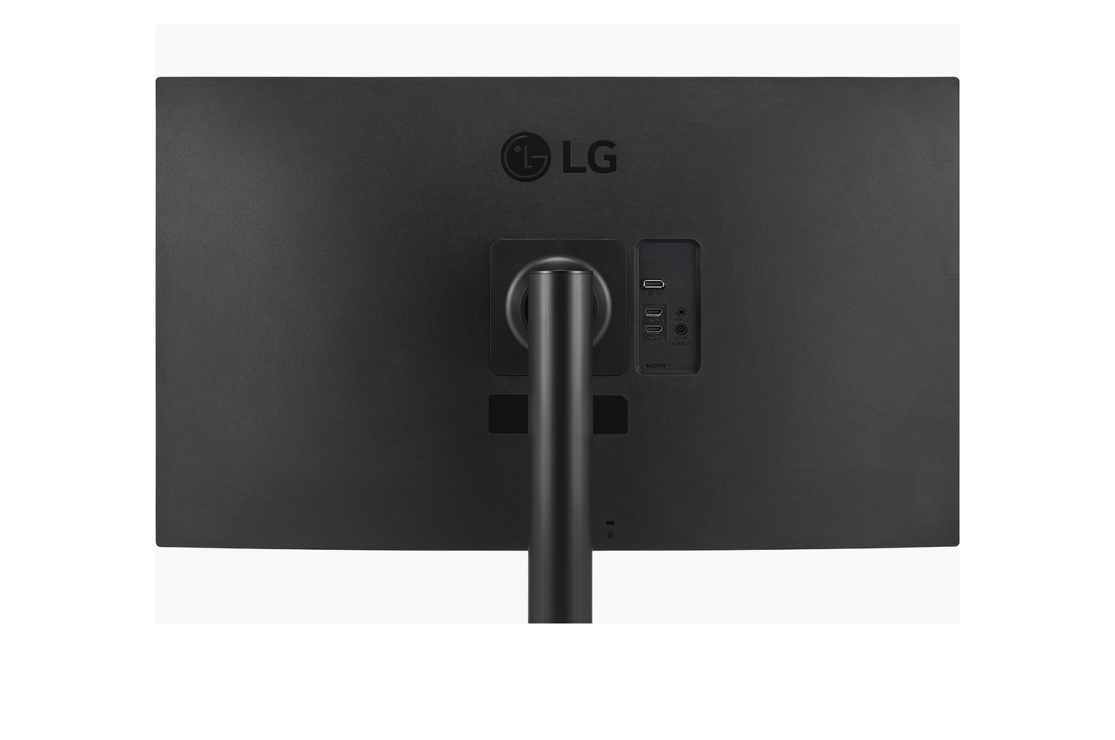 Tył czarnego monitora LG z portami i podstawką.