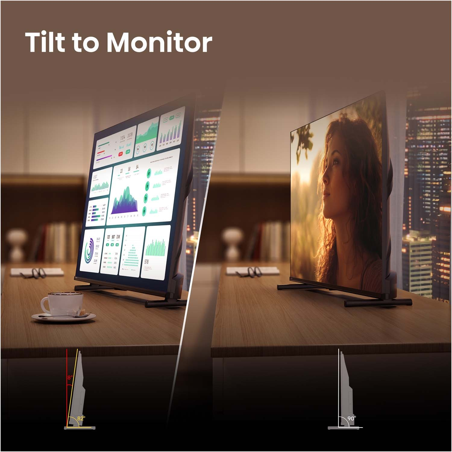 Monitor con grafici e ritratto di donna, che mostra la funzione di inclinazione.