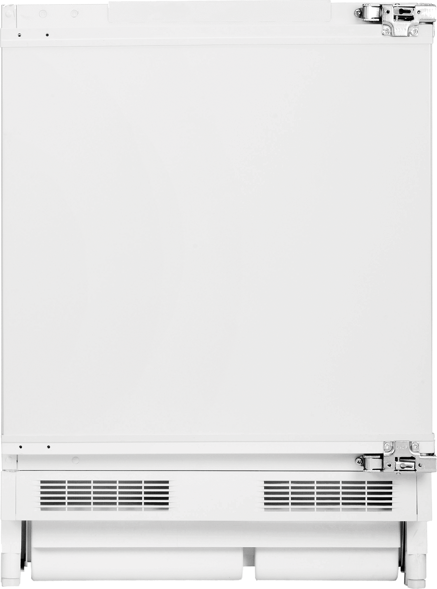 Białe drzwi lodówki z otworami wentylacyjnymi i szufladami na dole.