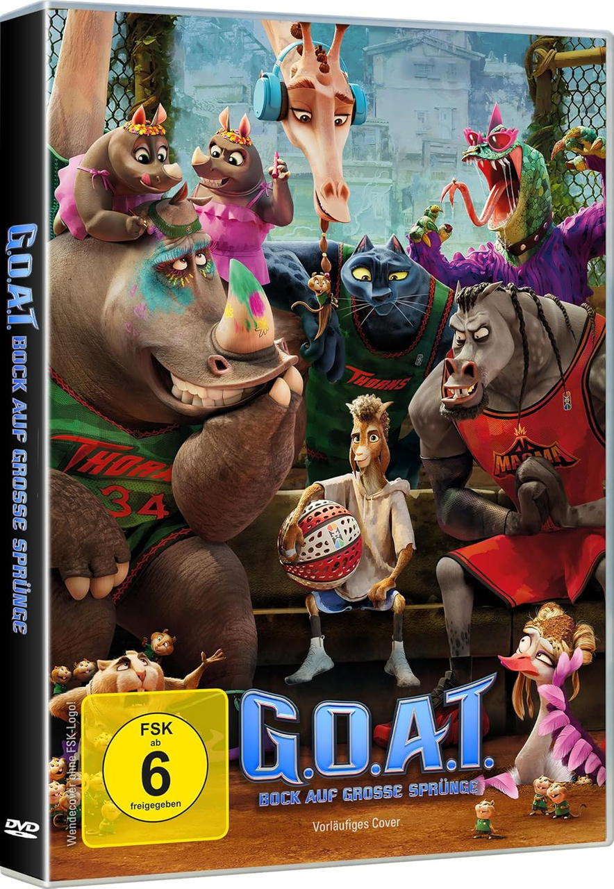 DVD-Cover mit animierten Tieren, darunter ein Nashorn, eine Giraffe und ein Lama.