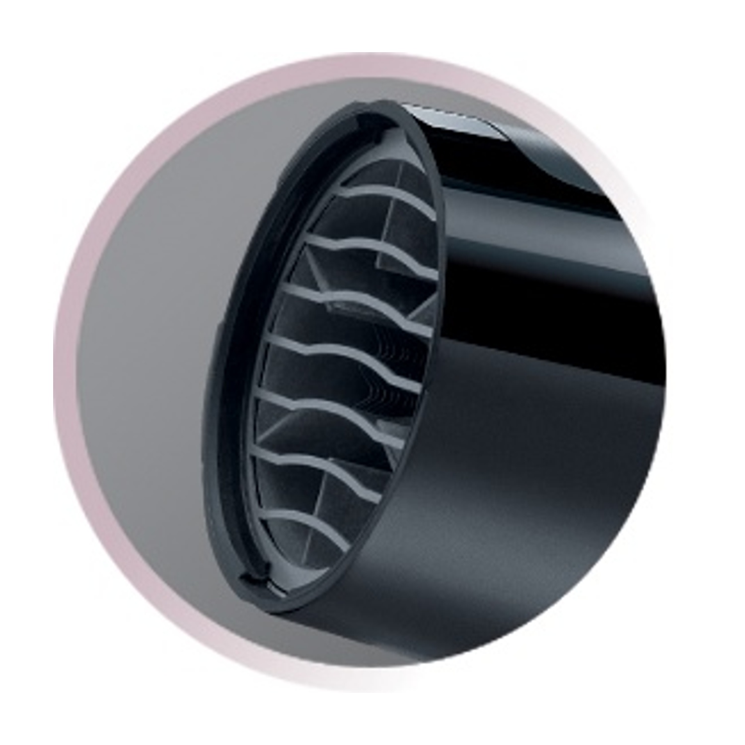 Primo piano di un ugello nero con lamelle di ventilazione.