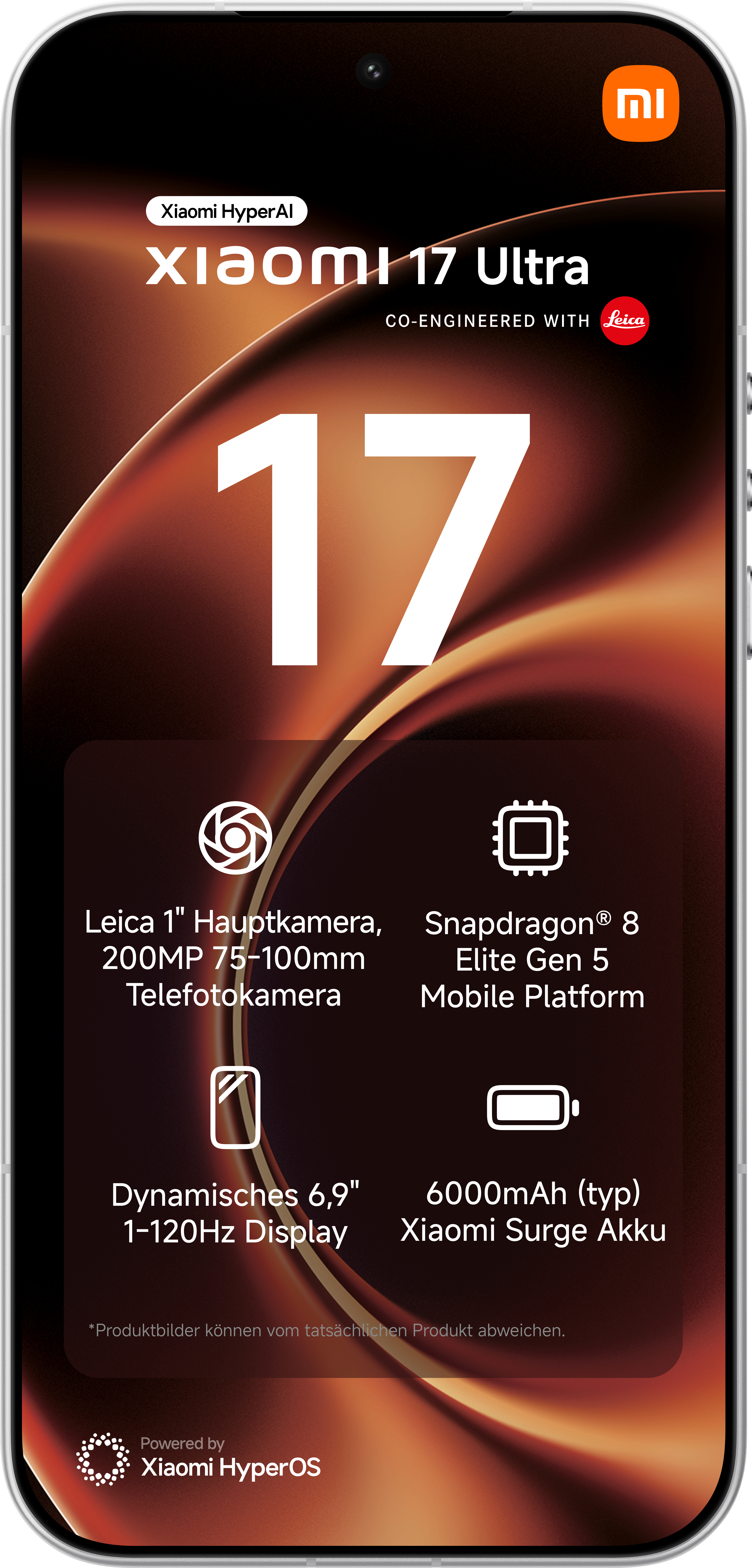 Xiaomi 17 Ultra mit Leica Kamera, Snapdragon 8 Elite, 6,9" Display, 6000mAh Akku.