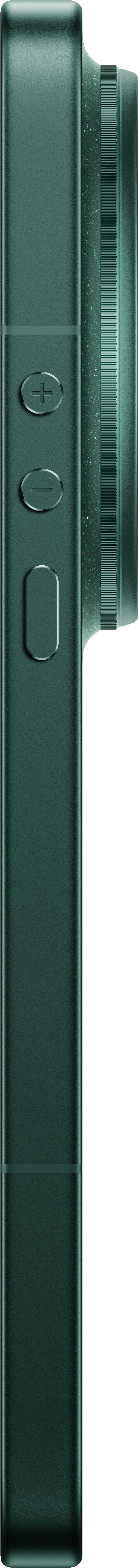 Grünes Smartphone mit Tasten und Kameraobjektiv.