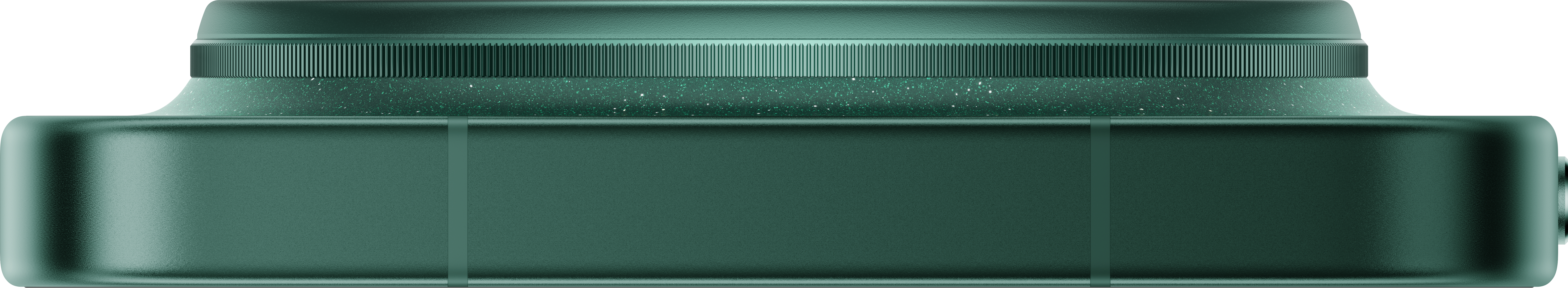 Eine Nahaufnahme einer dunkelgrünen, texturierten Oberfläche mit einem gerillten Band.