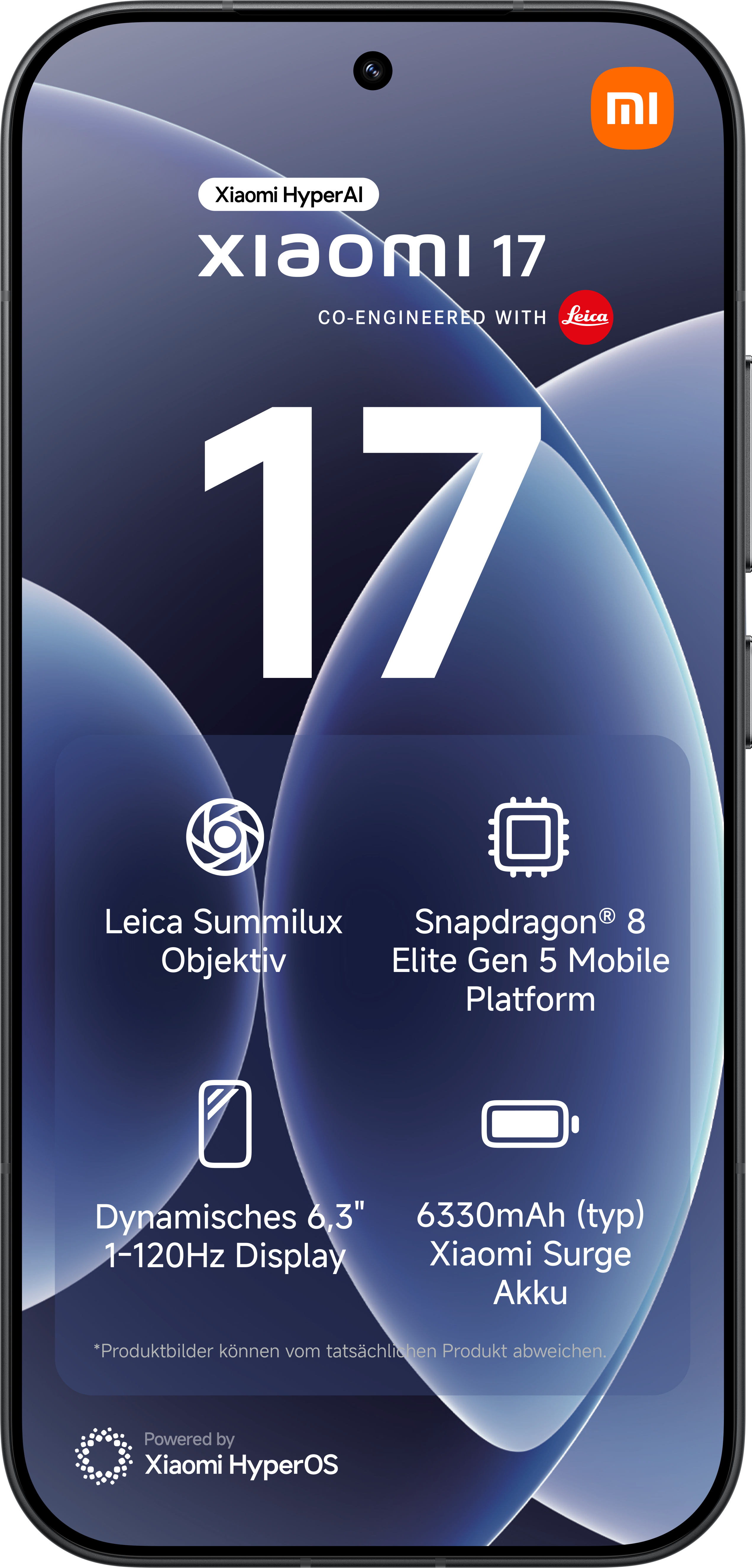 Xiaomi 17 mit Leica Objektiv, Snapdragon 8, 6.3" Display, 6330mAh Akku.