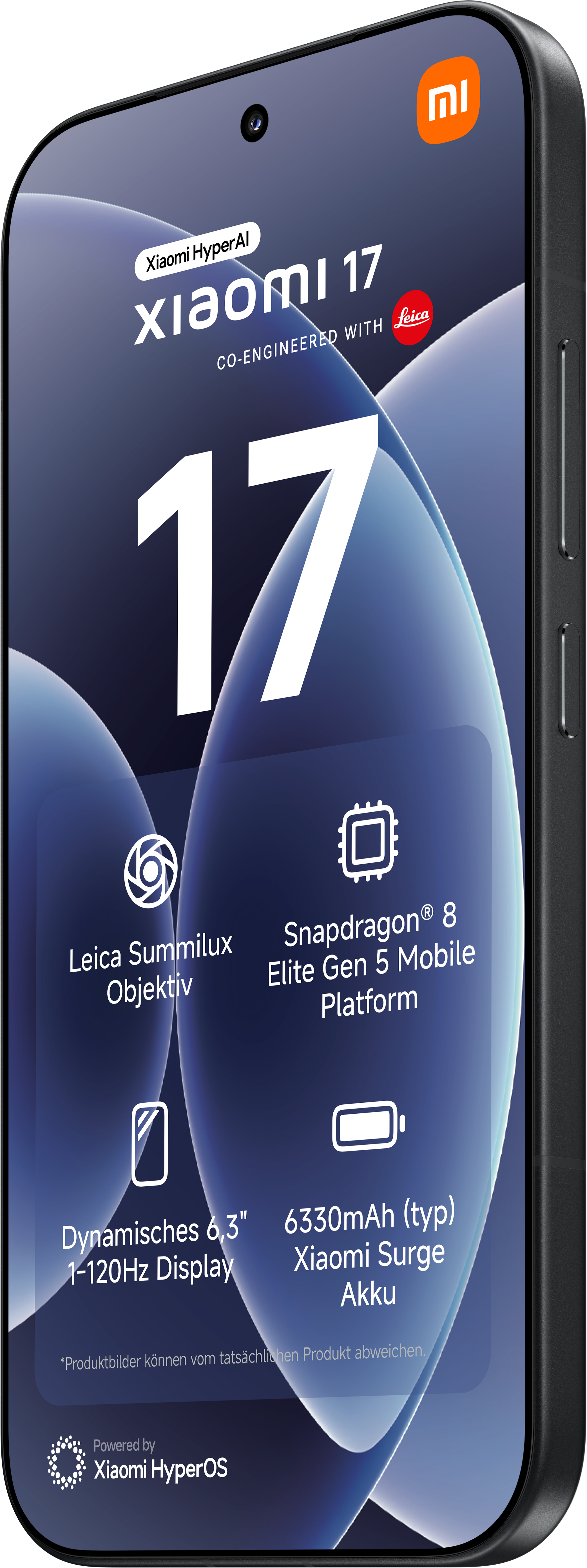 Xiaomi 17 Smartphone mit Leica Objektiv, Snapdragon 8, 6.3" Display, 6330mAh Akku.