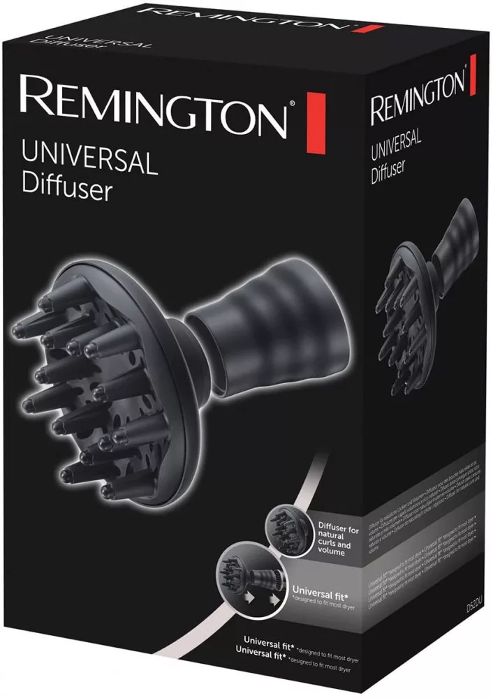 Fekete Remington Universal Diffúzor csomagolás közelképekkel.