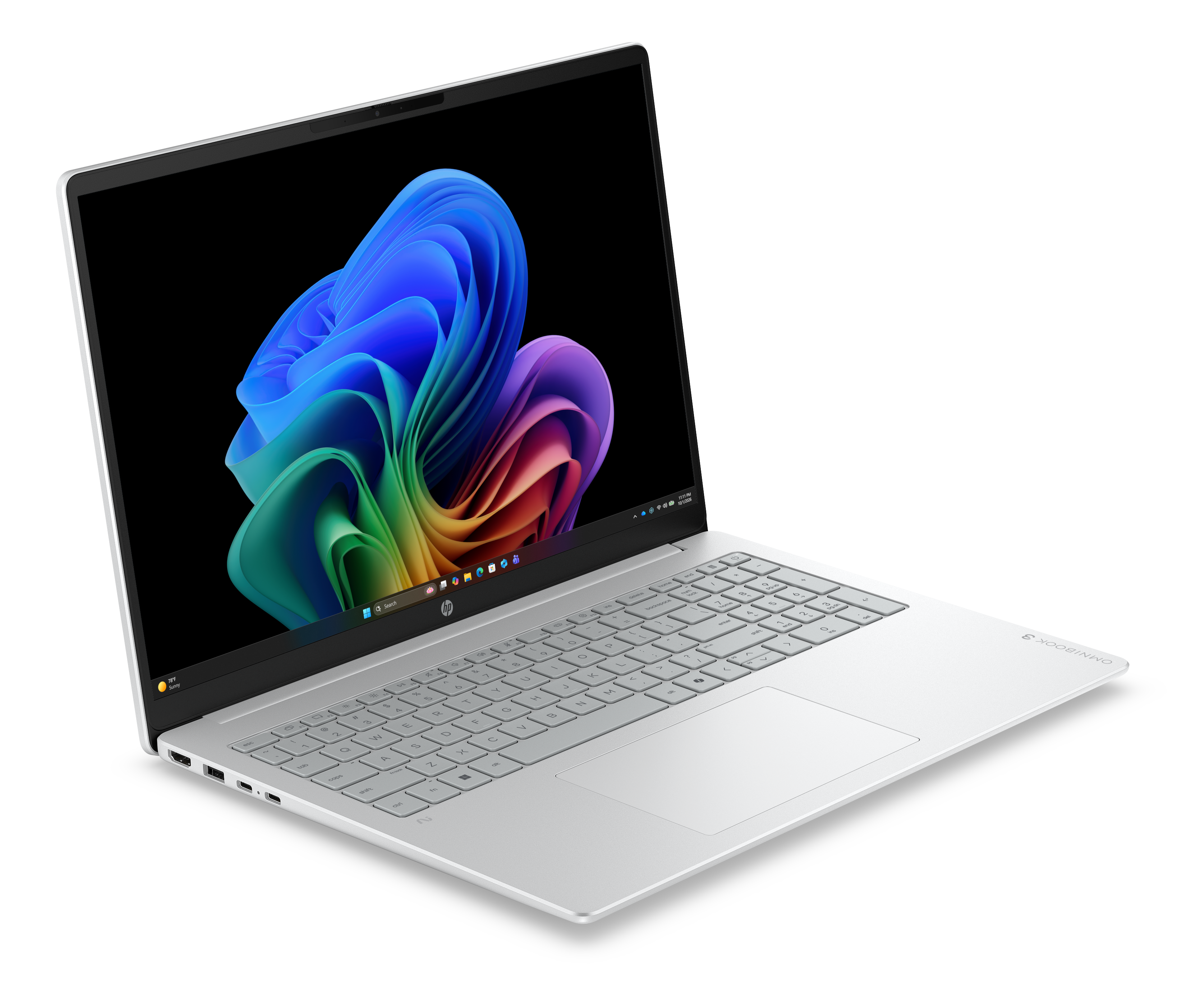 Ein silberner Laptop mit einem bunten Hintergrundbild auf dem Bildschirm.