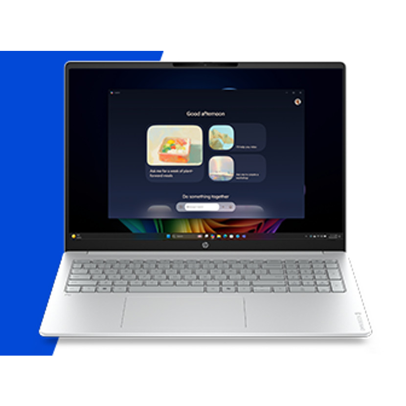 Ein silberner Laptop mit einem dunklen Bildschirm, der eine App mit bunten Symbolen anzeigt.
