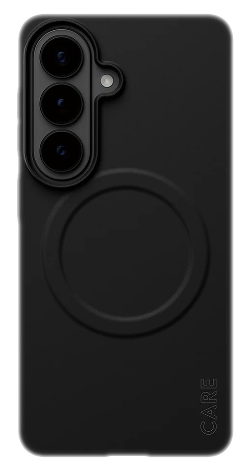 Czarne etui na telefon z trzema aparatami i okrągłym wzorem.