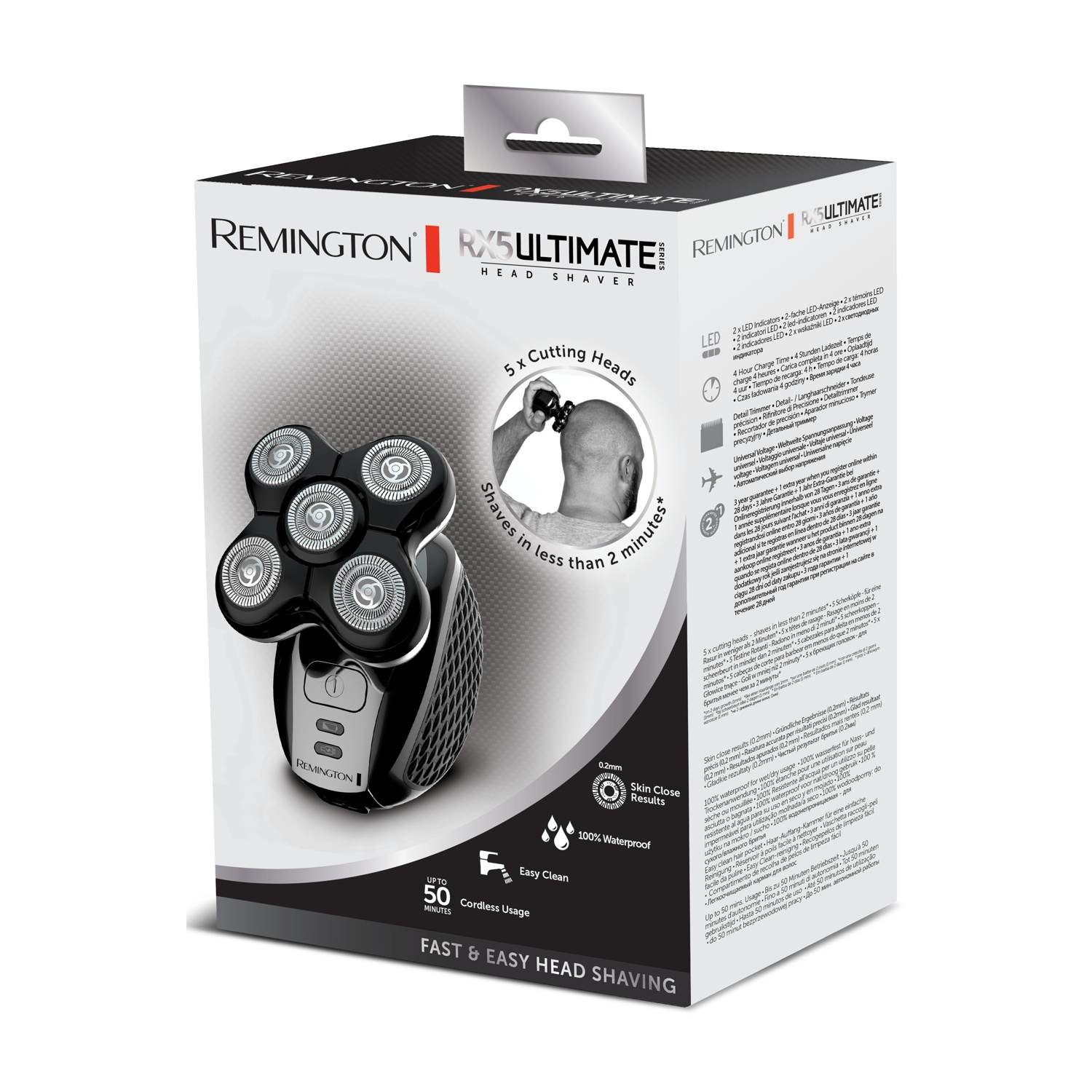 Rasoio Remington RX5 Ultimate con 5 testine di taglio, 100% impermeabile.