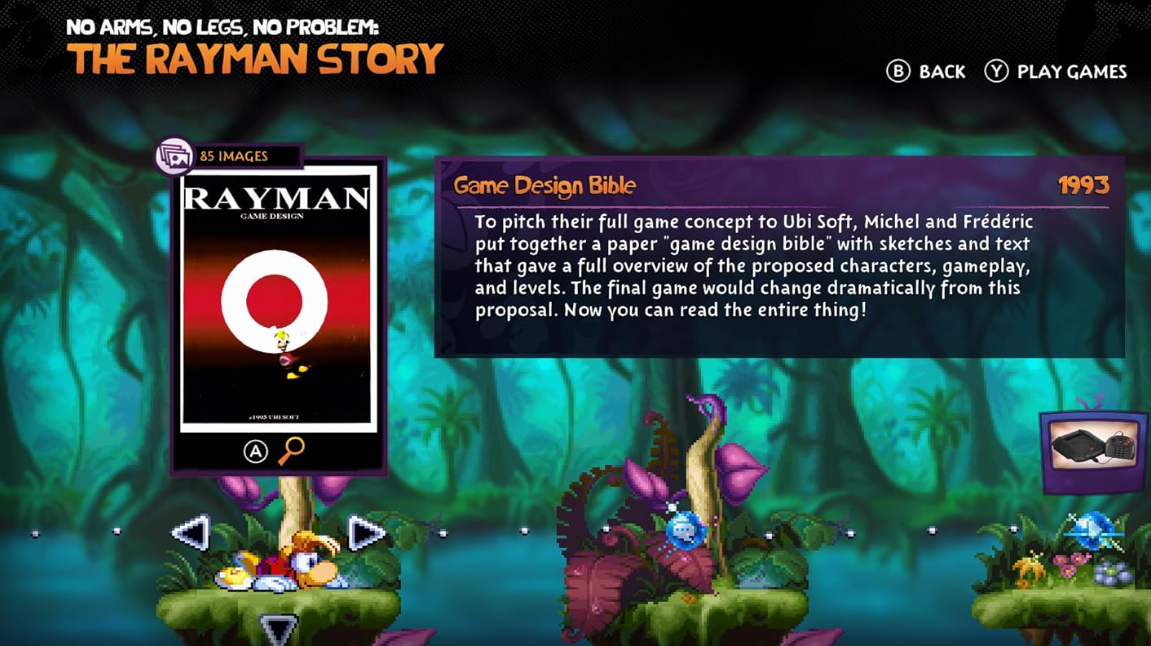 Rayman Spielmenü mit Spielbeschreibung und Cover-Bild.