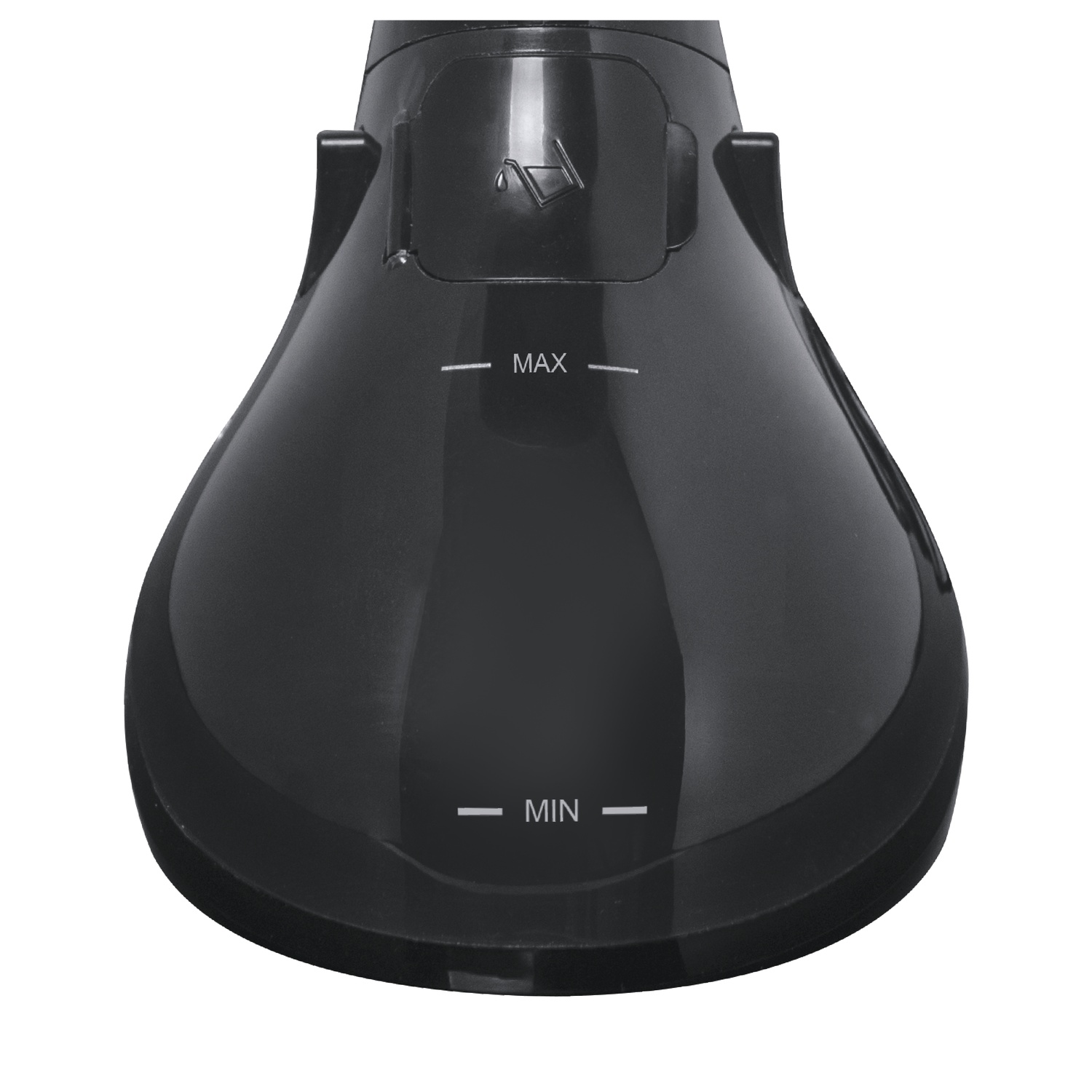 Vapeur noire à main avec repères de niveau MAX et MIN.
