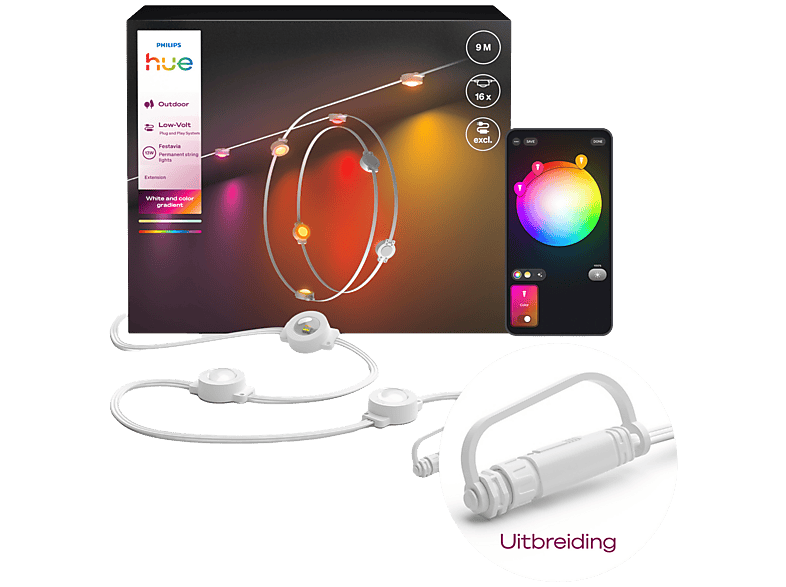 Philips Hue Festavia Extension permanente Cordon blanc 9m avec 16 lampes