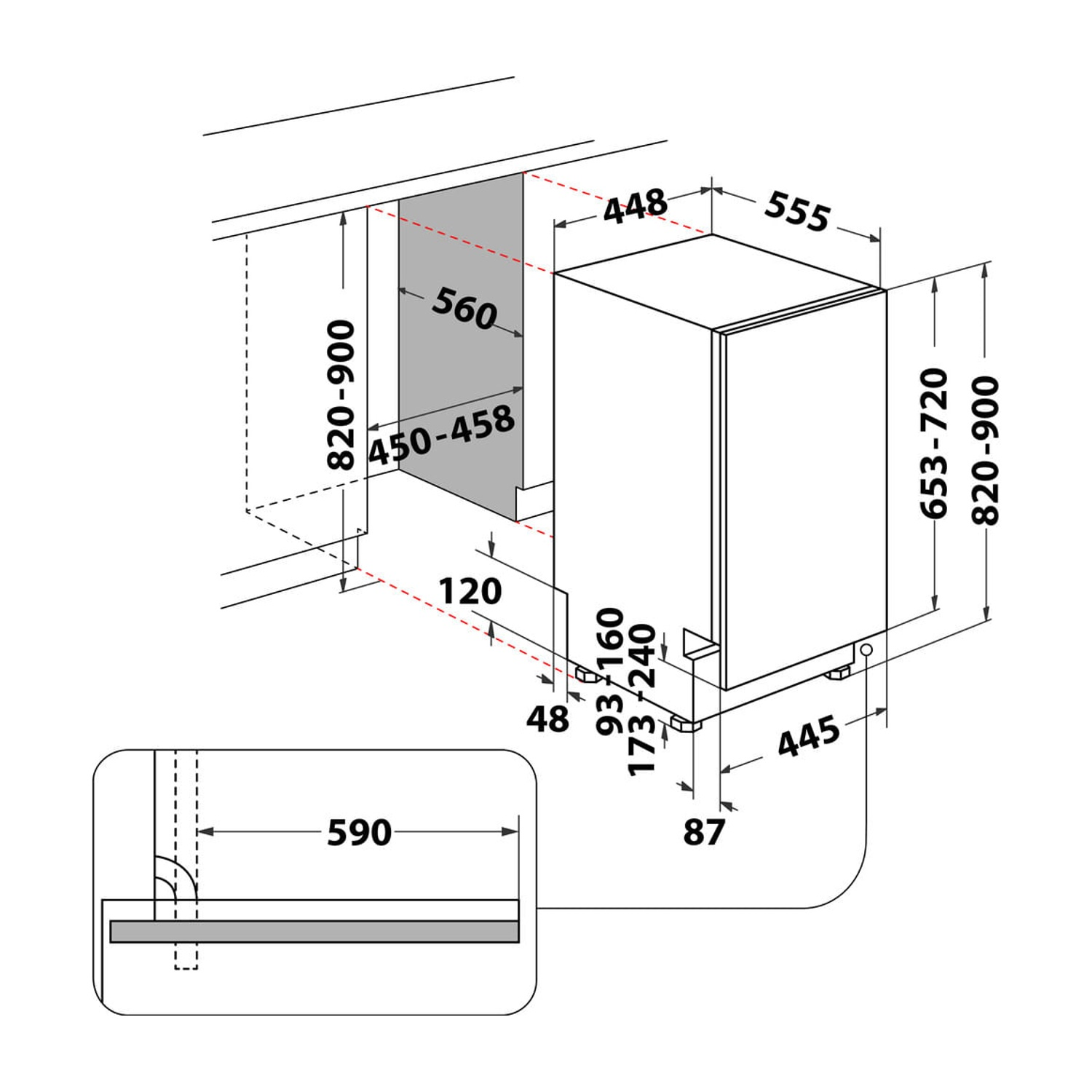 Disegno tecnico di un apparecchio con misure in mm.