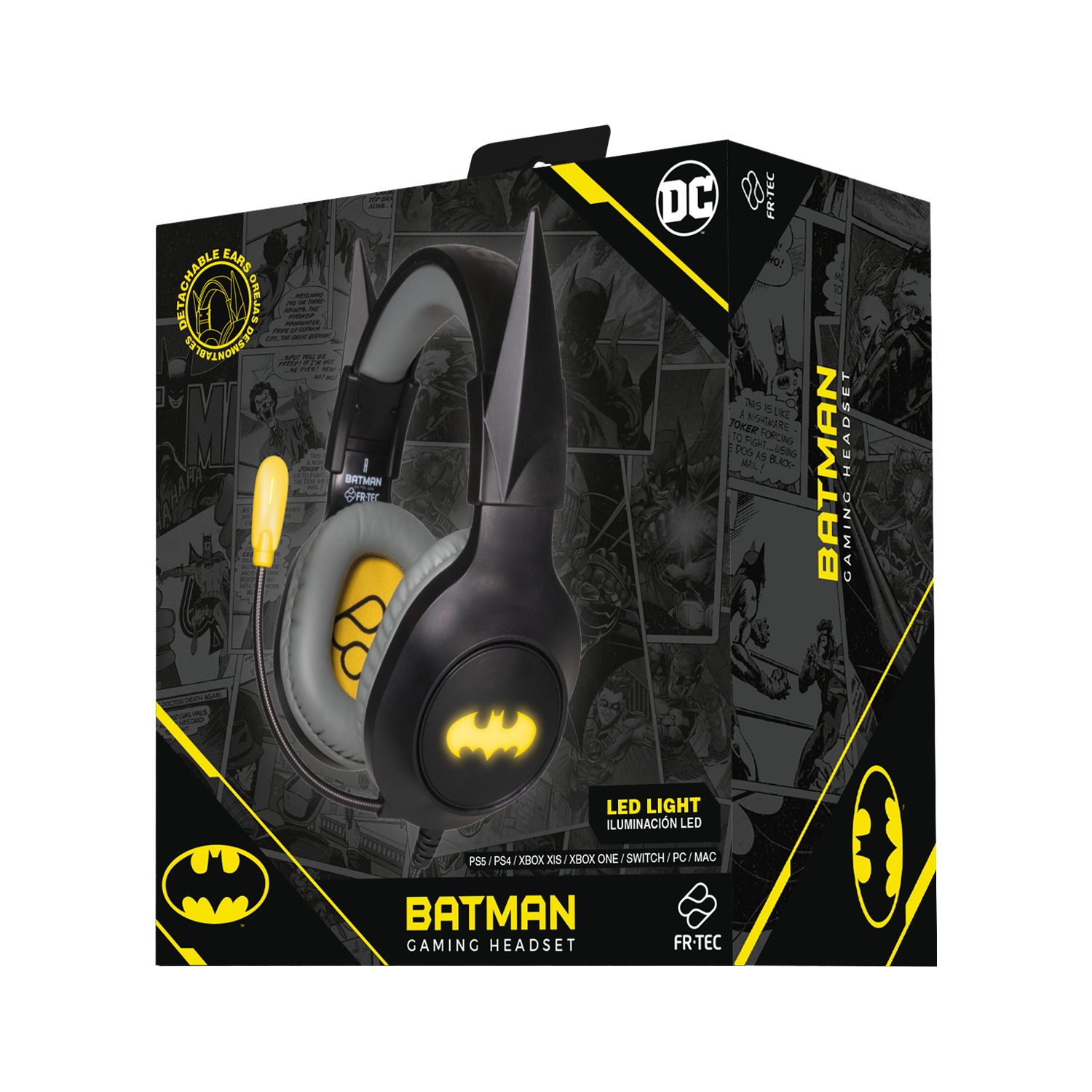 Batman Gaming Headset mit leuchtendem Logo, DC Comics Design.