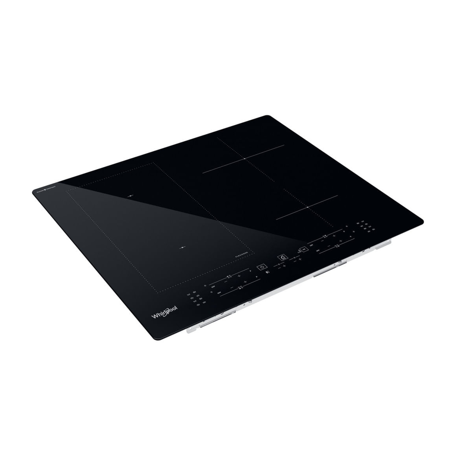 Piano cottura a induzione nero con quattro zone e pannello di controllo touch.