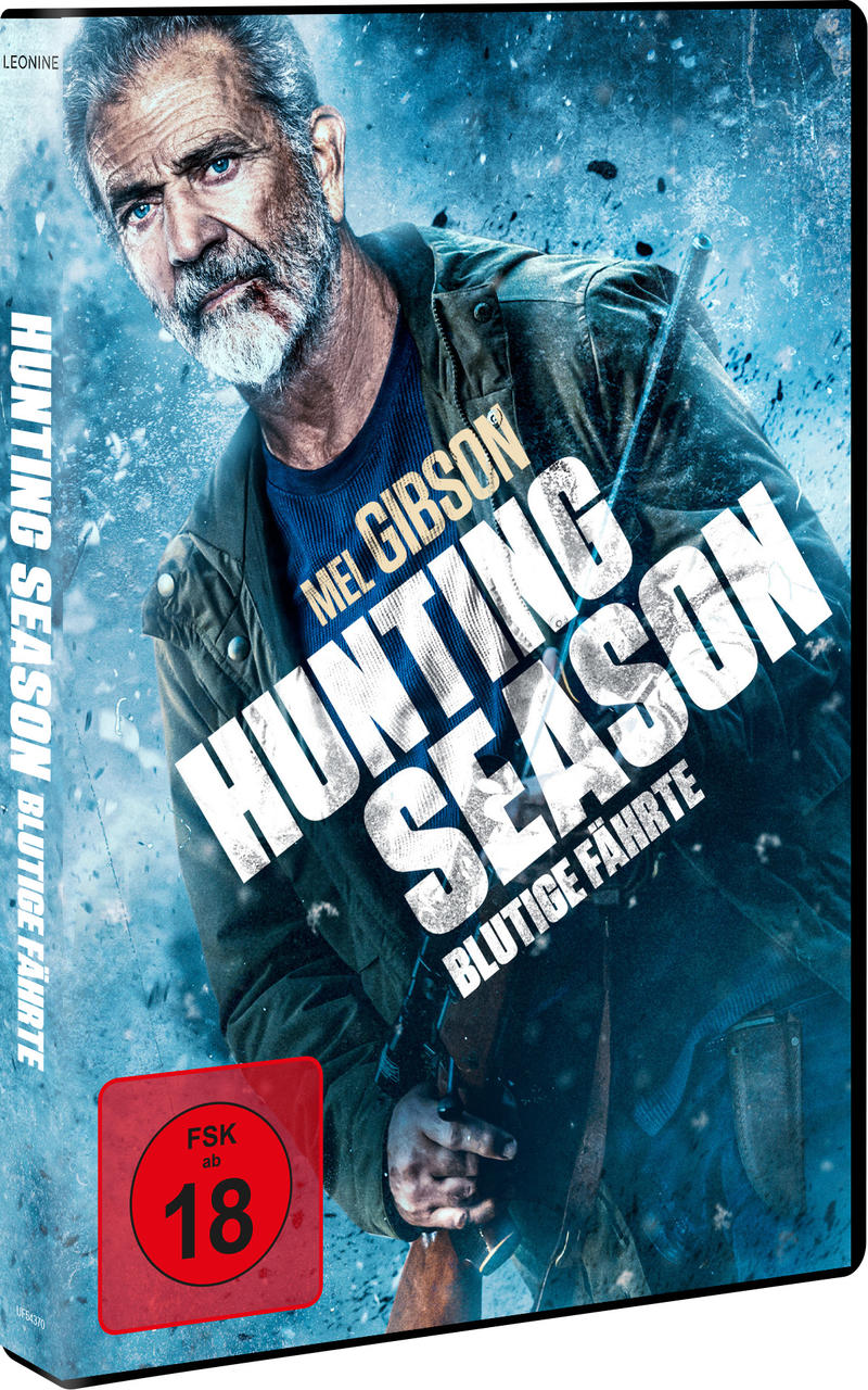 Mel Gibson mit Gewehr vor blauem Hintergrund, FSK 18 Logo.